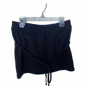 NWT Dolls Kill - Darker Wavs | Black Ribbed Mini Skirt With Wrap Straps